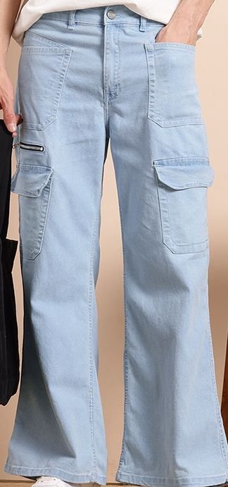 Mast & Harbour Men Straight Fit Light Blue Stretchable Jeans with Zip Detail