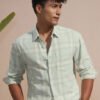 ecYfQHH0_ec3f9a86fd124fea95046b30a7b47fd5 LOCOMOTIVE Men Sea Green & White Textured Checked Relaxed Fit Dobby Cotton Shirt