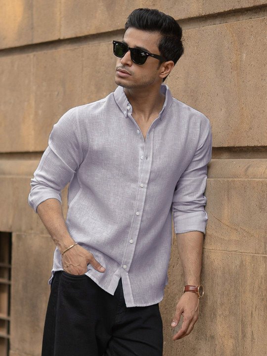 Powerlook Men Blue Solid Casual Shirt with Button-Down Collar – Regular Fit