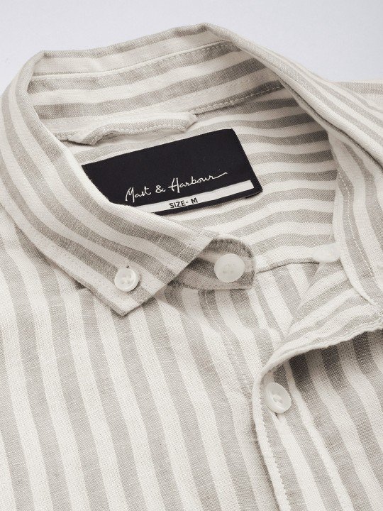 f97c9f8a-5f85-46fa-baf2-2c3bd724d7fa1695122353595-Mast--Harbour-Men-Shirts-8291695122353165-2 Mast & Harbour Men Grey Striped Cotton Casual Shirt – Regular Fit, Long Sleeves