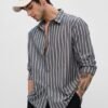 The Souled Store Men Spread Collar Vertical Striped Cotton Casual Shirt – Grey & White