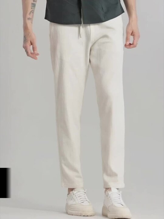 Snitch Men Classic Regular Fit Mid-Rise Linen Blend Trousers
