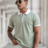 Powerlook Men Polo Collar Solid Green Zip Polo T-shirt – Regular Fit