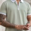 Powerlook Men Polo Collar Solid Green Zip Polo T-shirt – Regular Fit